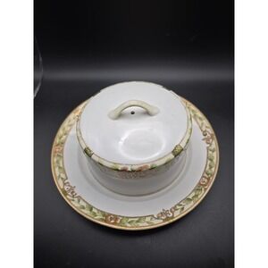 Antique Nippon Hand Painted China Cheese/ Butter Dish Gold Floral